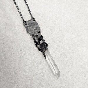 Raw Quartz Crystal Point Evil Eye Protective Talisman Necklace - Witchy, Gothic